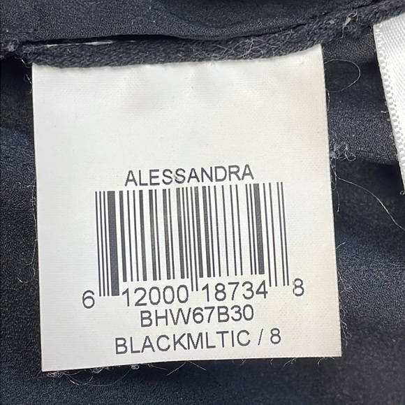 BCBGMaxAzria Alessandra Peplum Abstract Mini Dress Black Multi Sleeveless Sz 8 - Picture 12 of 16